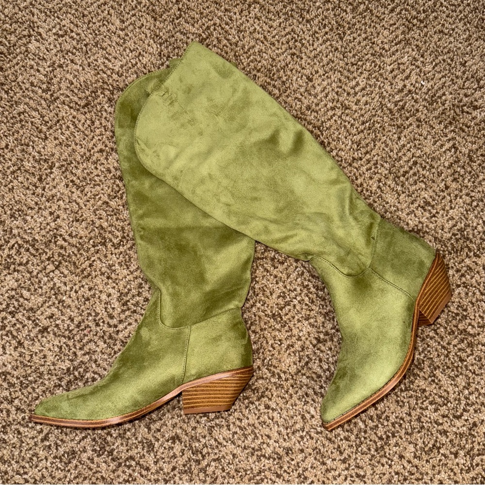 Green Faux Suede Women's Western Boot